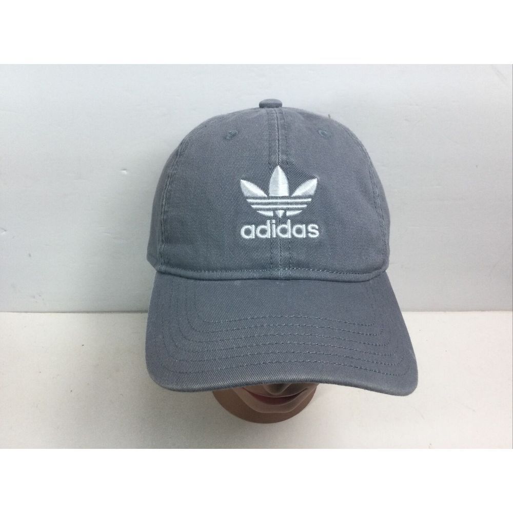 Adidas Hat Strap Back Gray‎ Trefoil Spell Out Logo Casual Cotton Baseball Cap